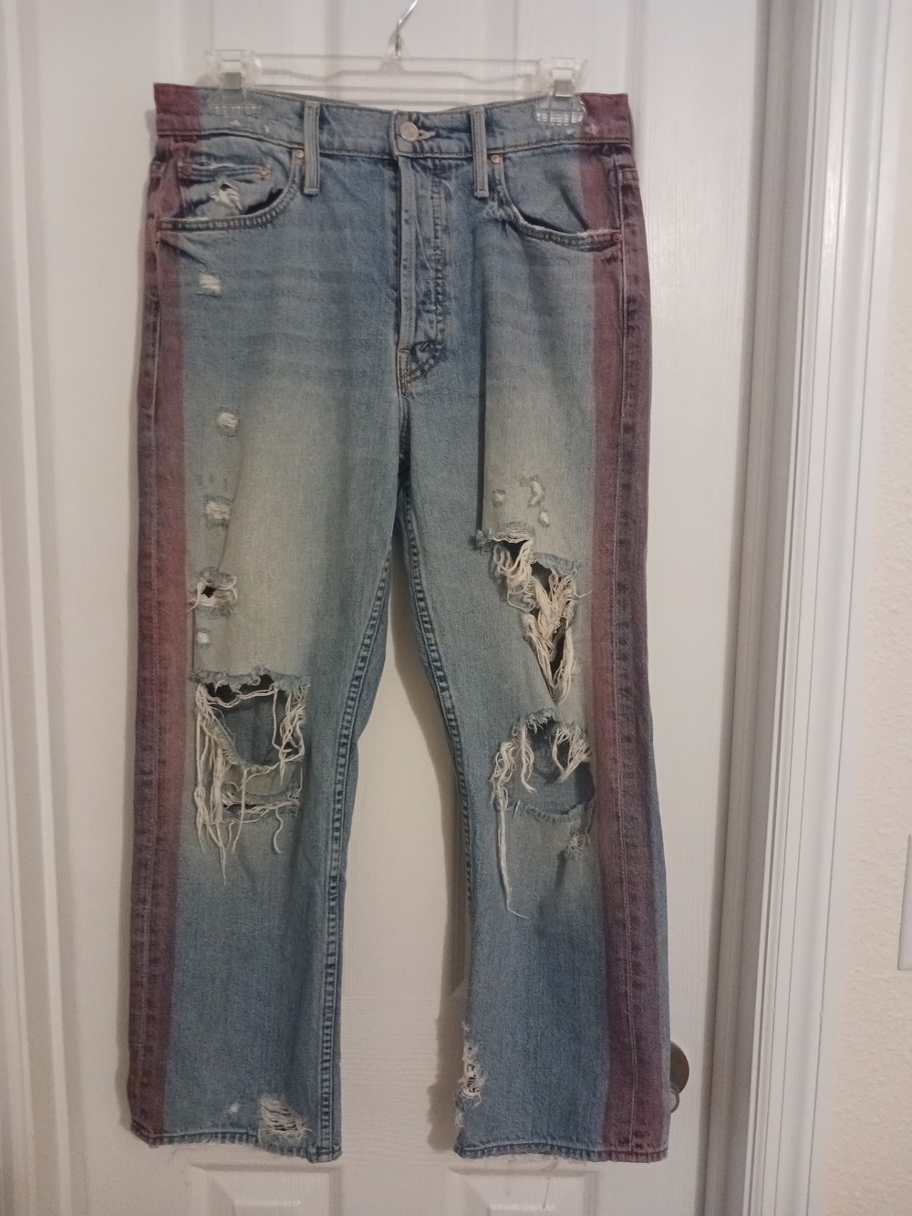 MOTHER SUPERIOR Denim Thrasher Striped Hanging By A Thread Sz 27